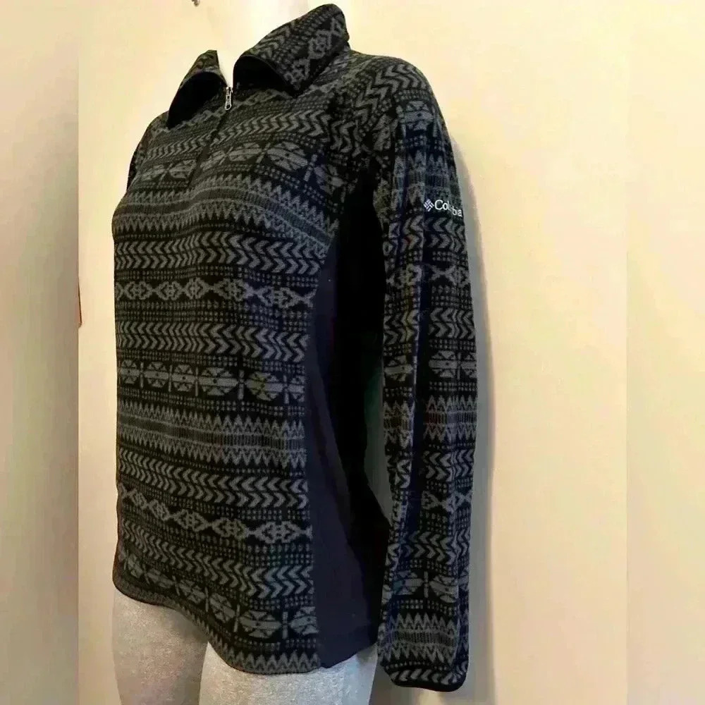 Columbia 3/4 zip black & grey Aztec fleece top, women’s M